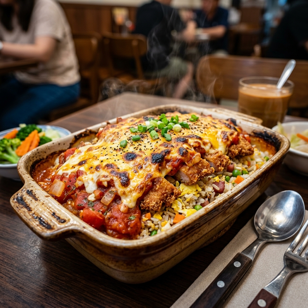 Baked Pork Chop Rice with Cheese